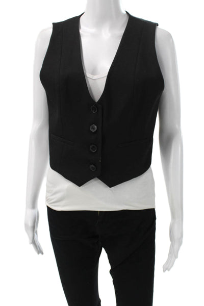 Zara Womens Basic Jacket Sleeveless V-Neck Black Polyester Button Size M