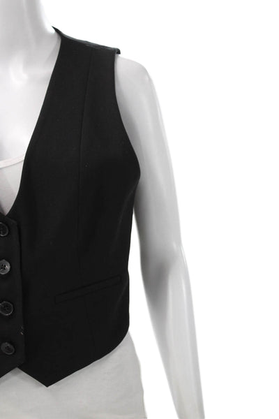 Zara Womens Basic Jacket Sleeveless V-Neck Black Polyester Button Size M