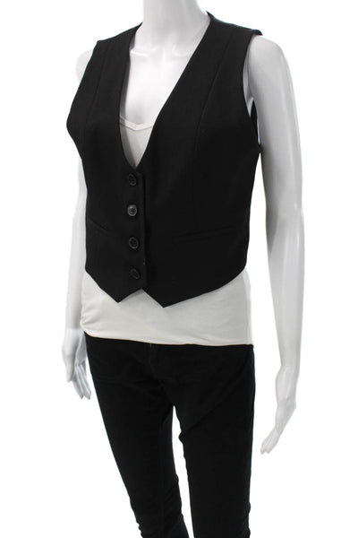 Zara Womens Basic Jacket Sleeveless V-Neck Black Polyester Button Size M