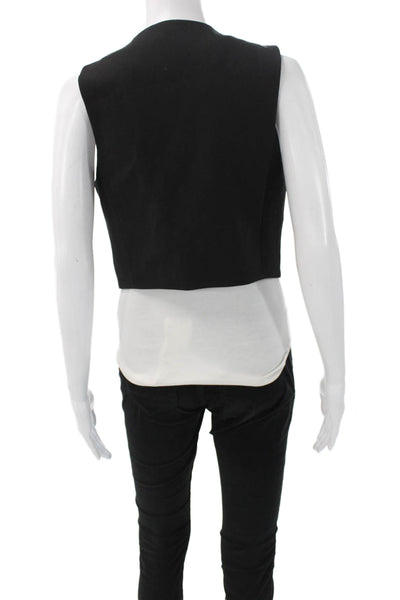Zara Womens Basic Jacket Sleeveless V-Neck Black Polyester Button Size M