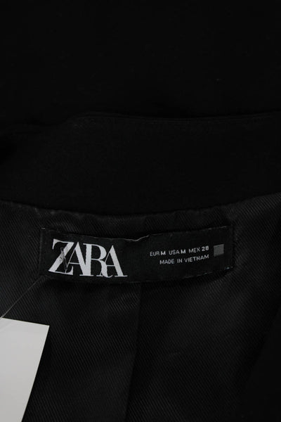Zara Womens Basic Jacket Sleeveless V-Neck Black Polyester Button Size M