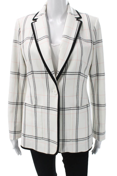 Carlisle Womens White Plaid Basic Jacket Button Closure Size 6