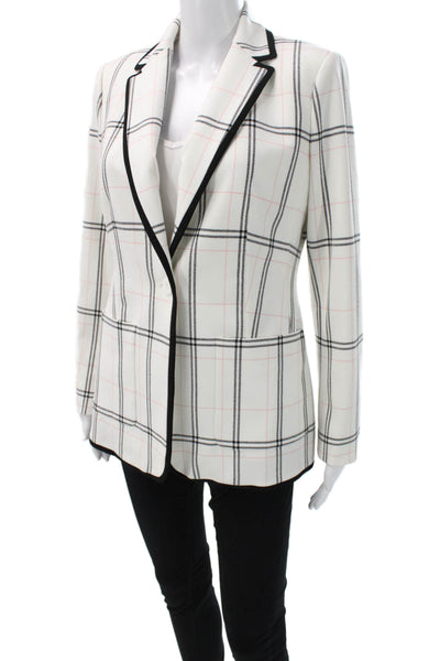 Carlisle Womens White Plaid Basic Jacket Button Closure Size 6
