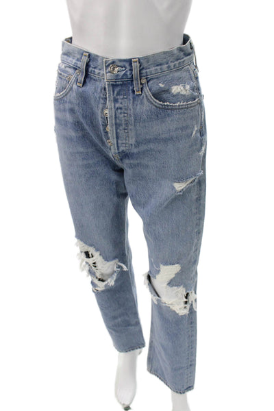 Agolde Women Mom Jeans Blue High Rise Button Fly 29 Inseam Size 24