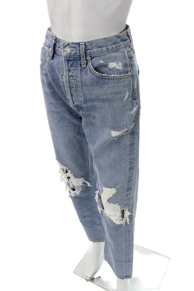 Agolde Women Mom Jeans Blue High Rise Button Fly 29 Inseam Size 24