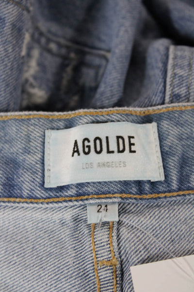 Agolde Women Mom Jeans Blue High Rise Button Fly 29 Inseam Size 24