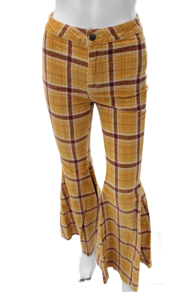 We The Free Womens Yellow Plaid Cotton Button Pants Size 25