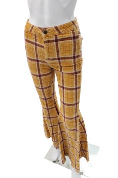 We The Free Womens Yellow Plaid Cotton Button Pants Size 25