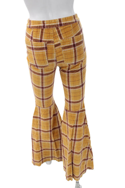 We The Free Womens Yellow Plaid Cotton Button Pants Size 25