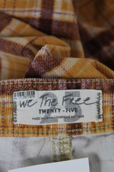 We The Free Womens Yellow Plaid Cotton Button Pants Size 25