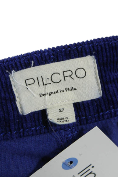 Pilcro Anthropologie Women Cropped Cotton Pants Blue Button Size 27