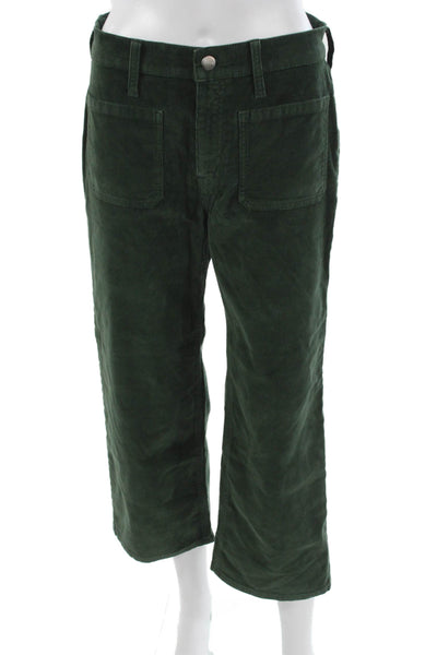 J Crew Womens Cropped Pants Green Cotton Button Petites Size 27