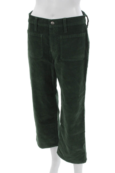 J Crew Womens Cropped Pants Green Cotton Button Petites Size 27