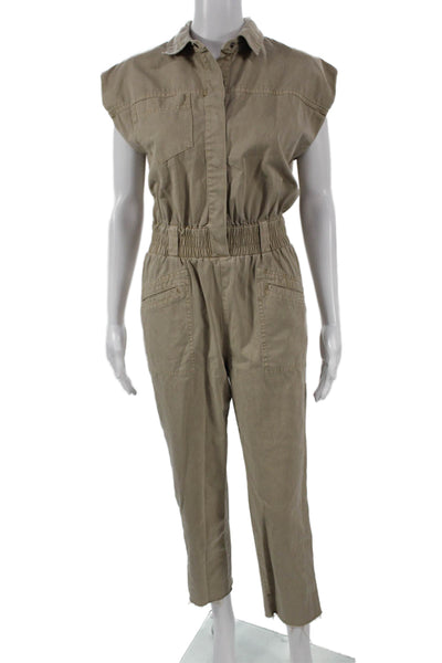 Pistola Womens Beige Cotton Collared Sleeveless Jumpsuit Size XS