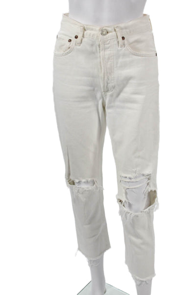 Agolde Womens Cropped Jeans White Mid Rise Button Size 25