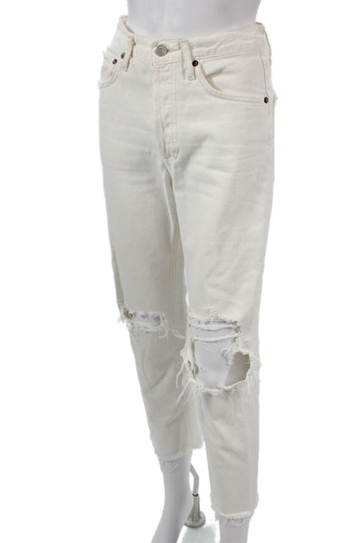 Agolde Womens Cropped Jeans White Mid Rise Button Size 25