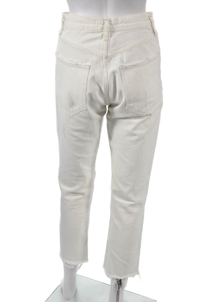 Agolde Womens Cropped Jeans White Mid Rise Button Size 25