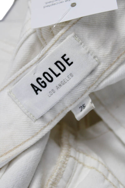 Agolde Womens Cropped Jeans White Mid Rise Button Size 25