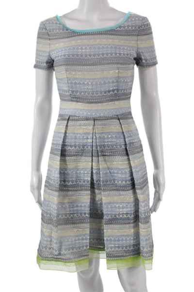 Elie Tahari Womens Fit & Flare Multicolor Boatneck Short Sleeve Dress Size 2