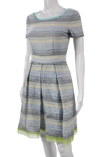 Elie Tahari Womens Fit & Flare Multicolor Boatneck Short Sleeve Dress Size 2