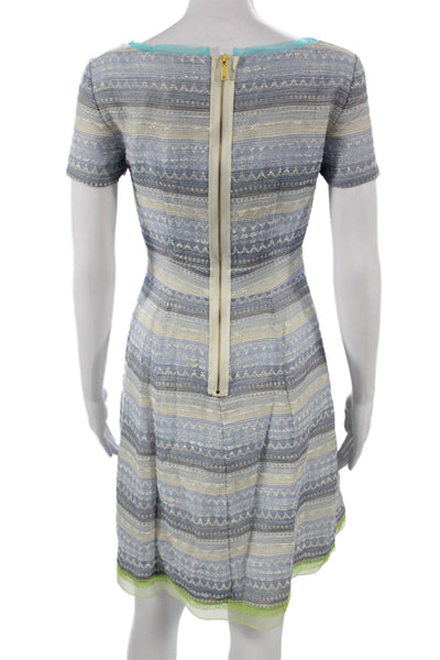Elie Tahari Womens Fit & Flare Multicolor Boatneck Short Sleeve Dress Size 2