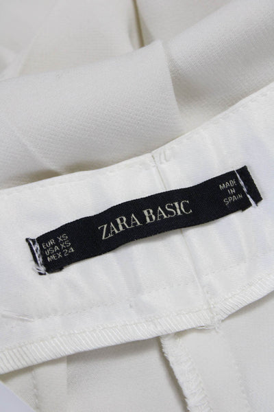 Zara Women Cropped White Polyester Blend Zip Pants Size XS