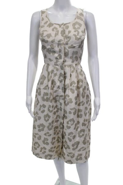 J Crew Womens Shirt Dress Beige Silk Animal Print Midcalf Size 00