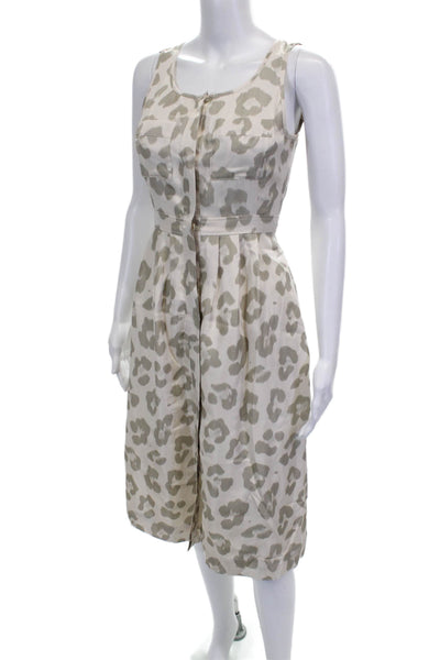 J Crew Womens Shirt Dress Beige Silk Animal Print Midcalf Size 00
