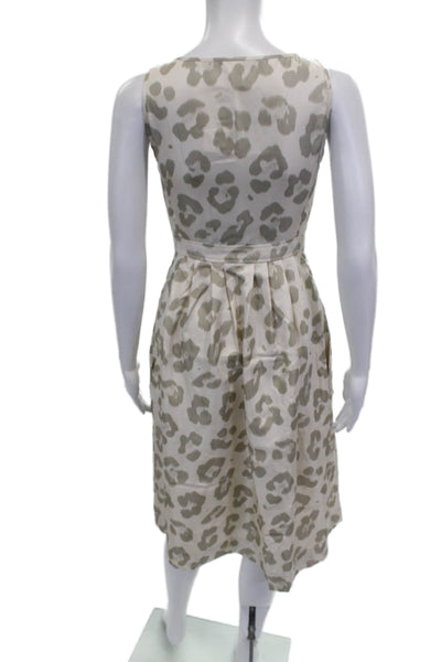 J Crew Womens Shirt Dress Beige Silk Animal Print Midcalf Size 00