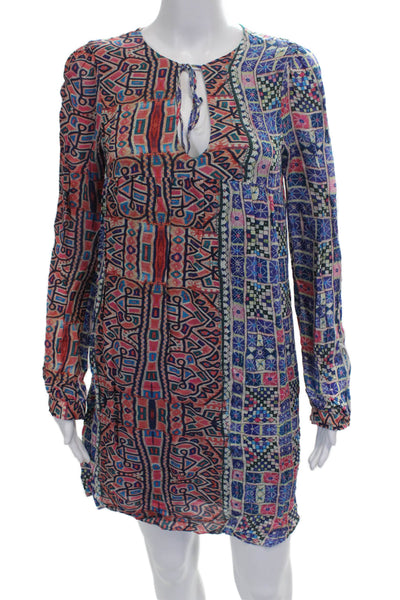 Rory Beca Women Multicolor Silk V-Neck Long Sleeve Shift Dress Size XS