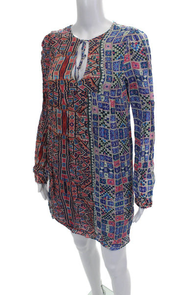 Rory Beca Women Multicolor Silk V-Neck Long Sleeve Shift Dress Size XS