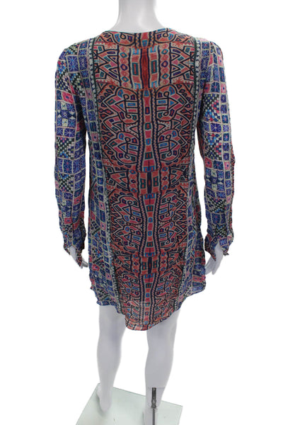 Rory Beca Women Multicolor Silk V-Neck Long Sleeve Shift Dress Size XS