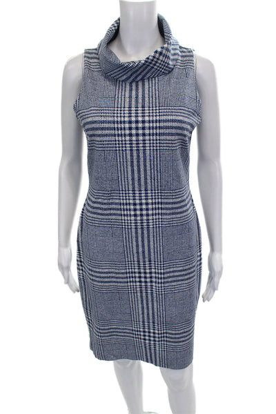 J Mclaughlin Women Sheath Dress Blue Rayon Cowl Neck Sleeveless Midi Size XS