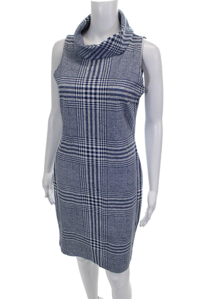 J Mclaughlin Women Sheath Dress Blue Rayon Cowl Neck Sleeveless Midi Size XS