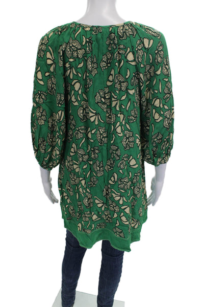 Ba&Sh Womens V-Neck Floral Viscose Tunic 3/4 Sleeve Tie Green Size S