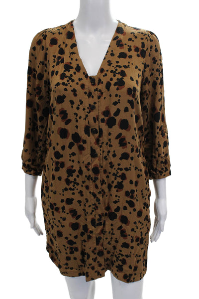 Whistles Womens Shirt Dress Brown Animal Print 3/4 Sleeve V-Neck Size 0