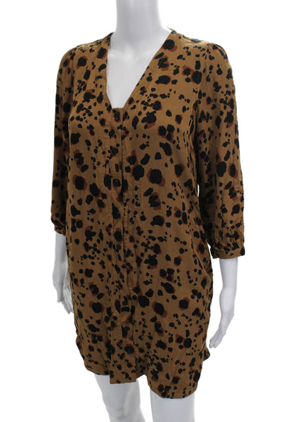 Whistles Womens Shirt Dress Brown Animal Print 3/4 Sleeve V-Neck Size 0