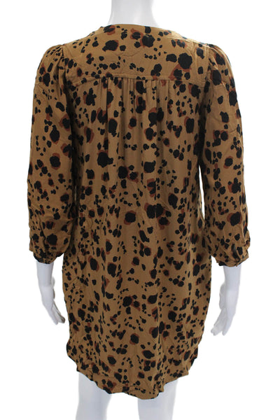 Whistles Womens Shirt Dress Brown Animal Print 3/4 Sleeve V-Neck Size 0