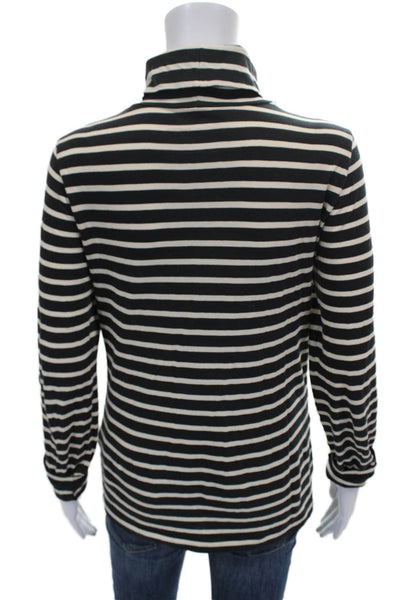 J Crew Women Striped Black Cotton Long Sleeve Turtleneck T-Shirt Basic Size S