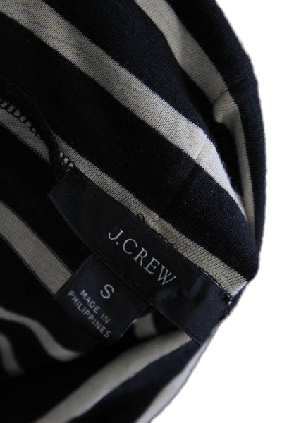 J Crew Women Striped Black Cotton Long Sleeve Turtleneck T-Shirt Basic Size S
