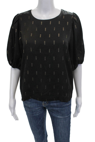 Madewell Women Basic Striped Boat Neck Button Blouse Black Short Sleeve Size S