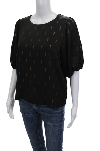 Madewell Women Basic Striped Boat Neck Button Blouse Black Short Sleeve Size S