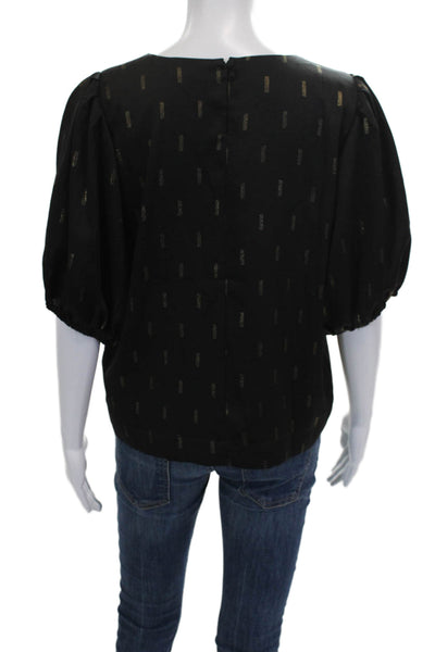 Madewell Women Basic Striped Boat Neck Button Blouse Black Short Sleeve Size S