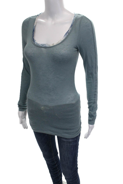 Free People Womens Basic Scoop Neck Long Sleeve T-Shirt Blue Rayon Size S