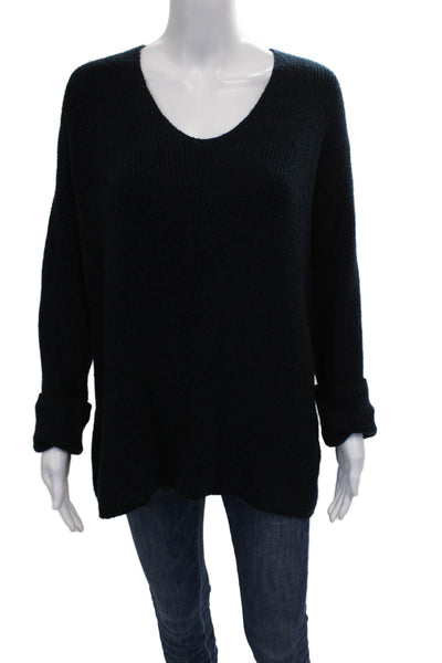 John & Jenn Women Pullover Sweater Black V-Neck Long Sleeve Acrylic Size M