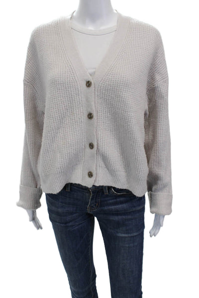 Velvet Women Beige V-Neck Wool Blend Cardigan Long Sleeve Size M
