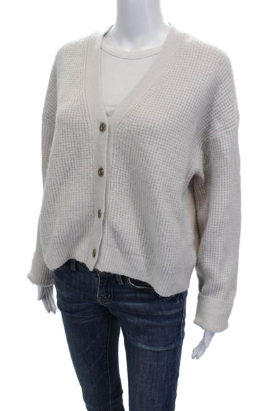 Velvet Women Beige V-Neck Wool Blend Cardigan Long Sleeve Size M