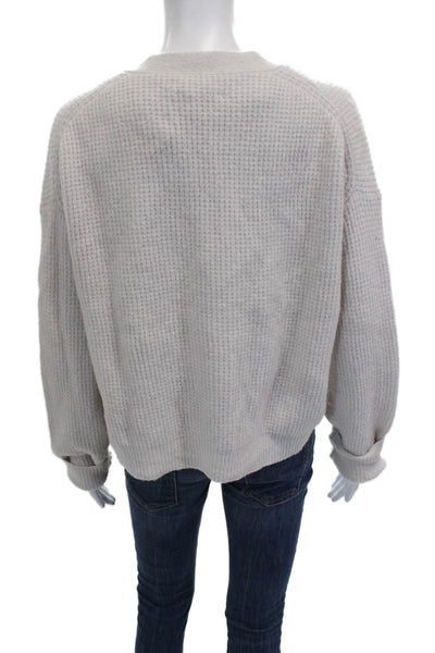 Velvet Women Beige V-Neck Wool Blend Cardigan Long Sleeve Size M