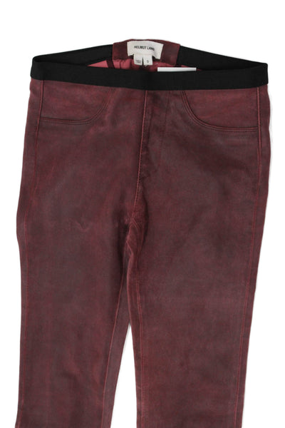 Helmut Lang Women Ankle Lamb Leather Leggings Red Size 0
