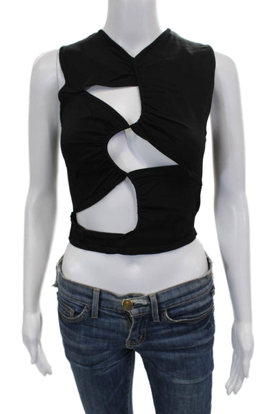 Zara Women Cropped Black V-Neck Viscose Tank Sleeveless Size S